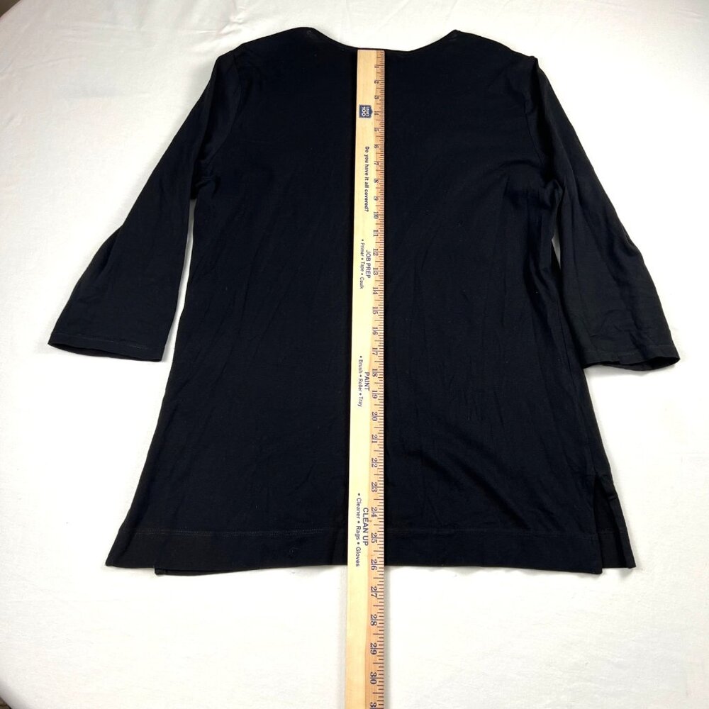 Lauren Ralph Lauren Black Tunic Blouse Notch Collar 3/4 Sleeves M Green Label - Picture 9 of 10